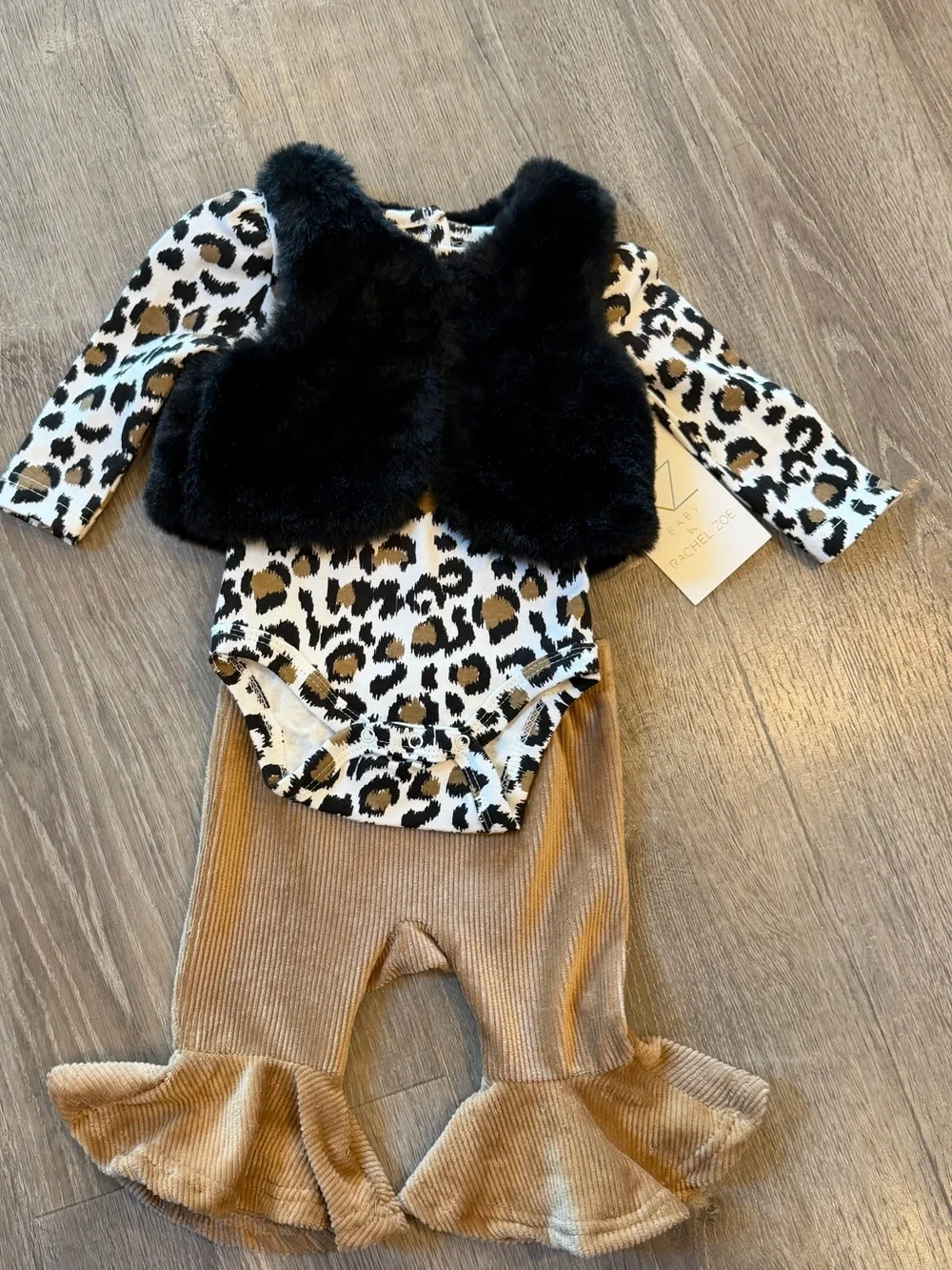 NWT Rachel Zoe Baby 3-Piece Leopard Print Outfit Set 0-3 Months Faux Fur Vest